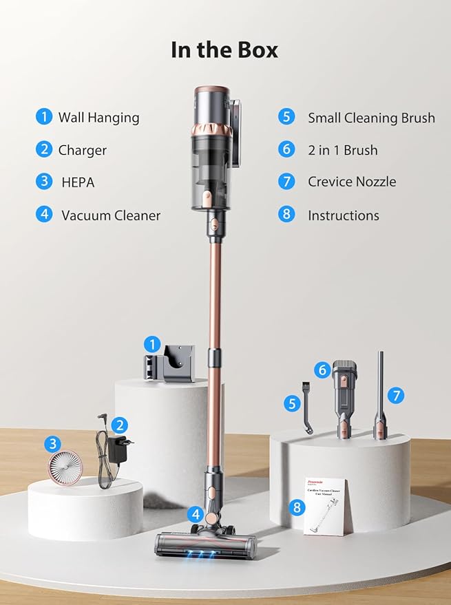 Vacuum Cleaners 45KPa Powerful Suction Cordless Vacuum Cleaner with LED Touch Display 60mins Runtime Lightweight Stick VacuumsHandheld Vacuums for Home Pet Hair
