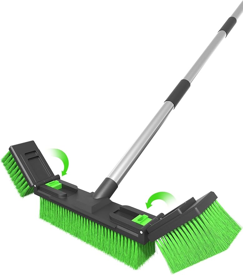 18”/45cm Large Wide Adjustable Heavy Duty Outdoor Push Broom Stiff Brush Head with 4 Section Threaded Handle 60/152cm for Warehouse Driveway Garage Patio Sidewalk Floor Dirt Workshop Deck Cleaning
