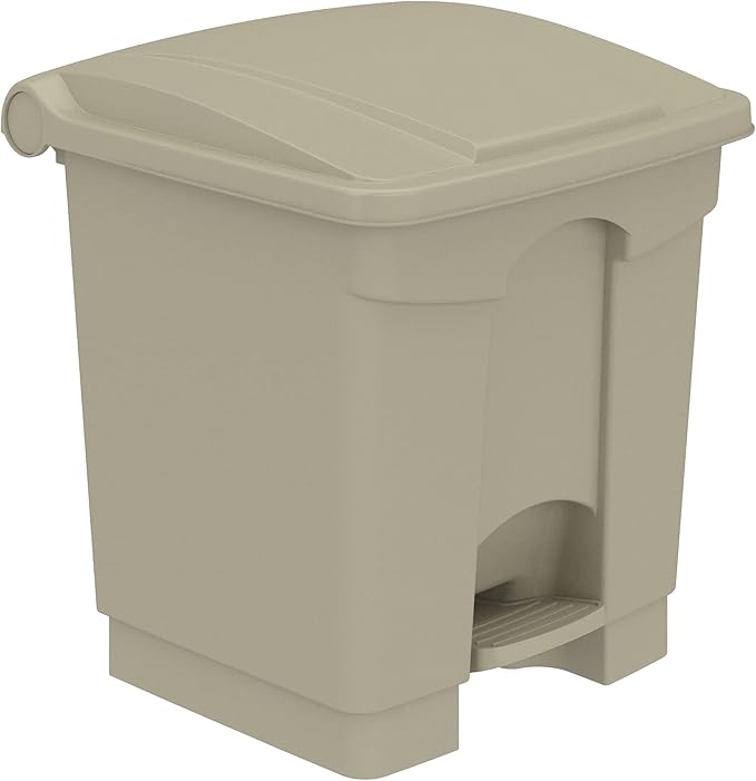 Safco Step-On Indoor Plastic Trash Can Hands-Free Disposal 8 Gallon Tan