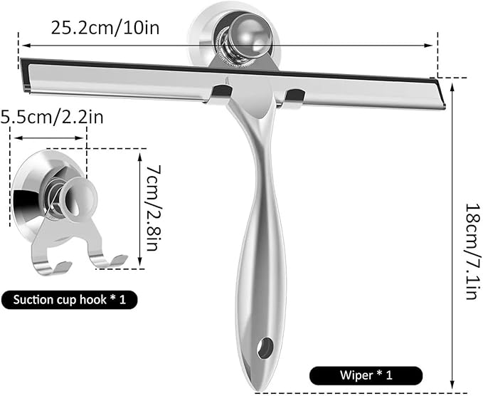 2pcs Stainless Steel Shower Squeegee with Suction Cup Window Glass Multi-Purpose Cleaning Tool