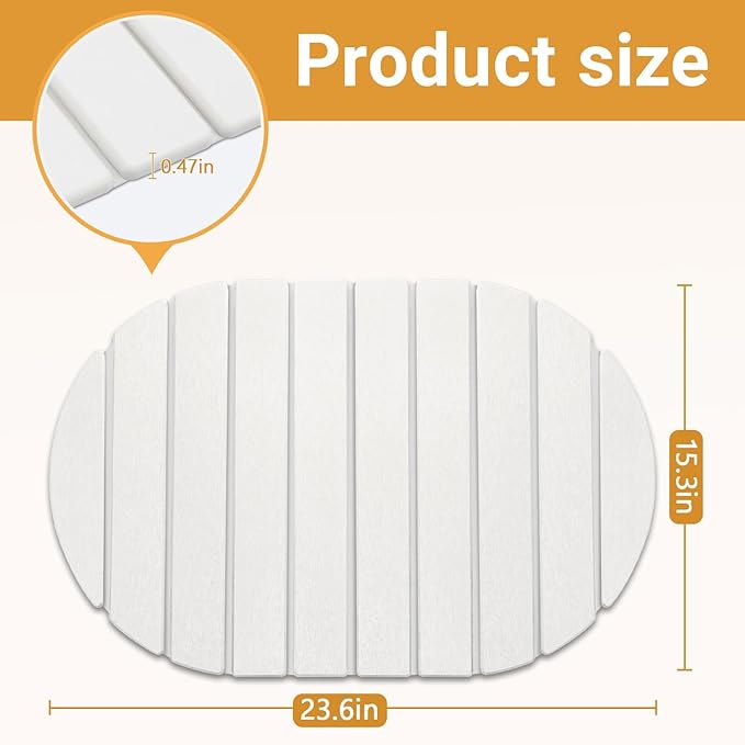 Large Stone Drying Mat Diatomite Dish Drying Mat Dish Mat Drying Kitchen Mat - Storable &amp Anti-Slip for Kitchen Oval White 24x16