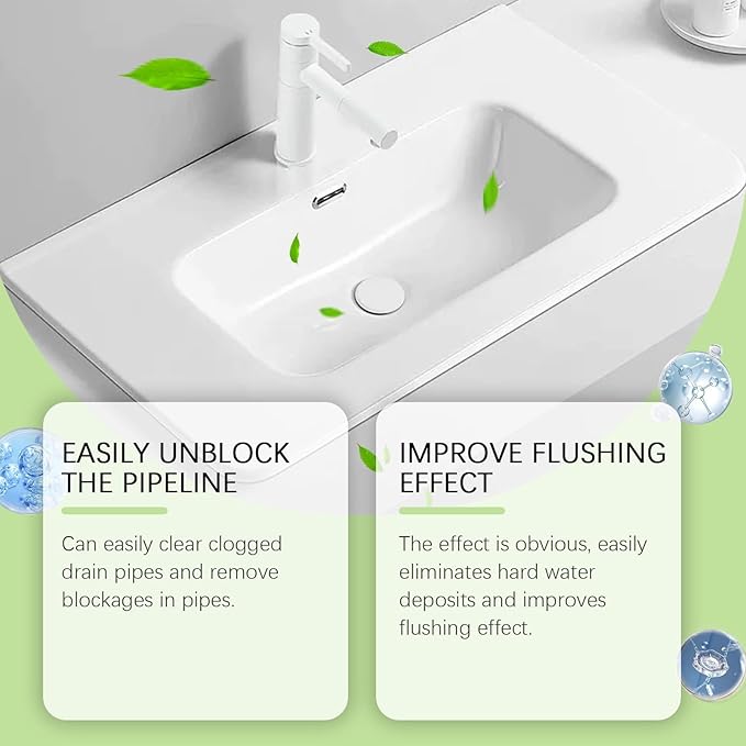 Powerful Drain Cleaner for Kitchen &amp Toilet Pipes - Fast Acting Drain Unblocker Dissolves Blockages &amp Hard Water Deposits(1PCS)