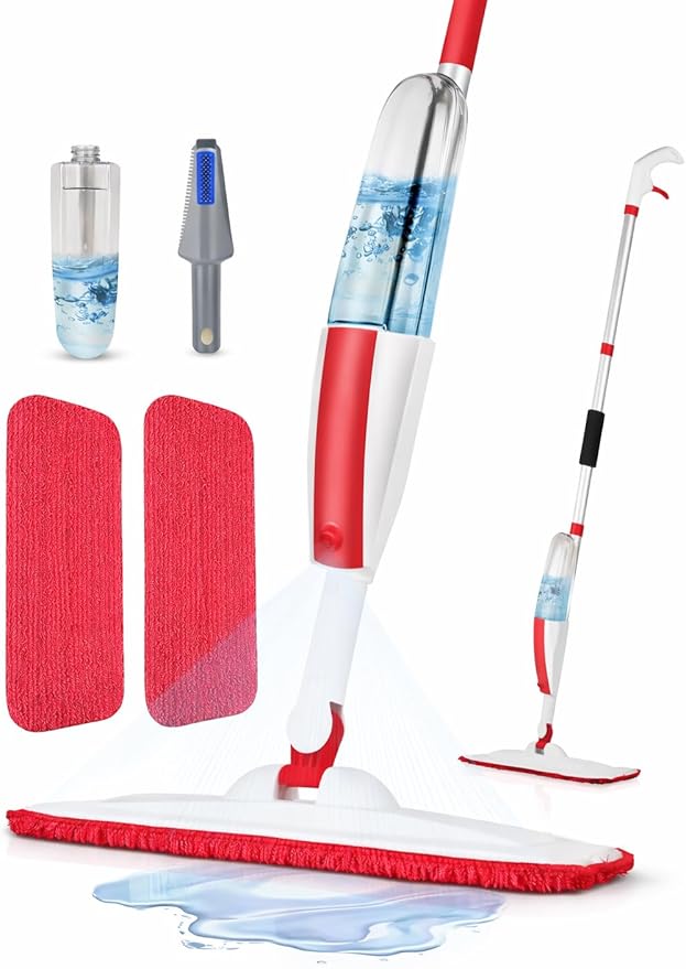 Spray Mop for Floor Cleaning with Refillable Bottle (14 oz) 3 Washable Microfiber Pads &amp Scraper – Lightweight 360° Rotating Mop No Batteries Streak-Free Cleaning for Hardwood Tile &amp Lamin