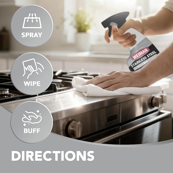 Weiman Stainless Steel Cleaner &amp Polish 2 Pack Anti Fingerprint Spray Stainless Steel Cloth Water Spots &amp Grease No Streaks or Residue Safe for Metal Polish Chrome Appliances Sinks &am