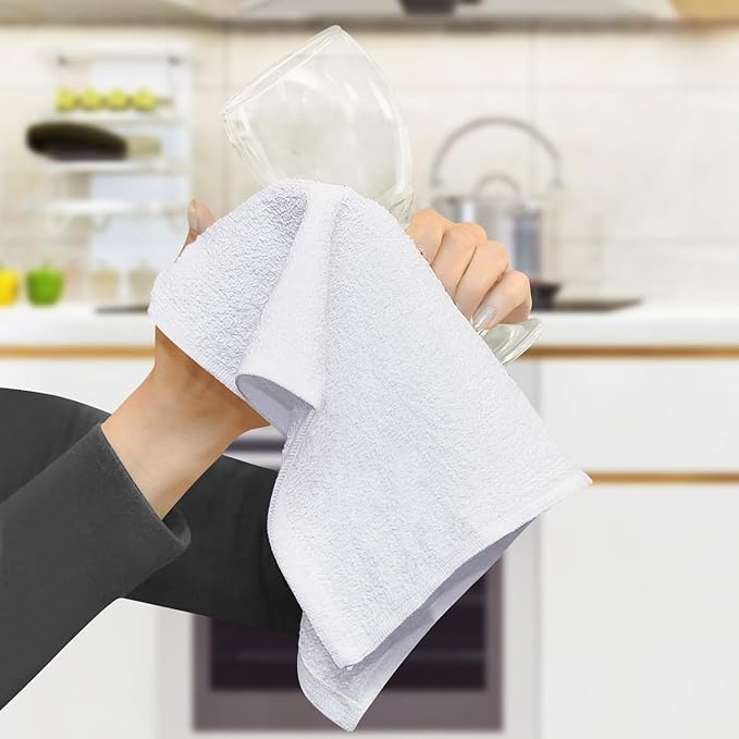 Terry Bar Mop Towels (Pack of 60) – Absorbent and Quick Drying Commercial-Grade Cotton Cleaning Towels Cleaning Rags for Kitchen Bar – Reusable Shop Rags 14”x17” White