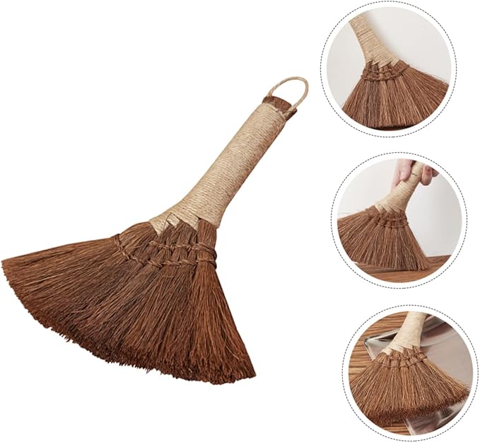 FRCOLOR 2pcs Handmade Palm Broom Straw Brush Dust Pan Broom Cleaning Household