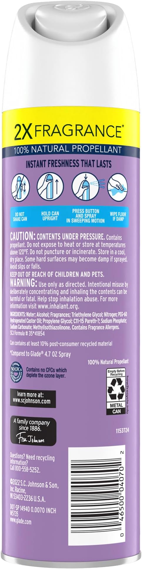 Glade Air Freshener Odor Fighting Room Spray Lavender &amp Vanilla 8.3 oz 2 Count