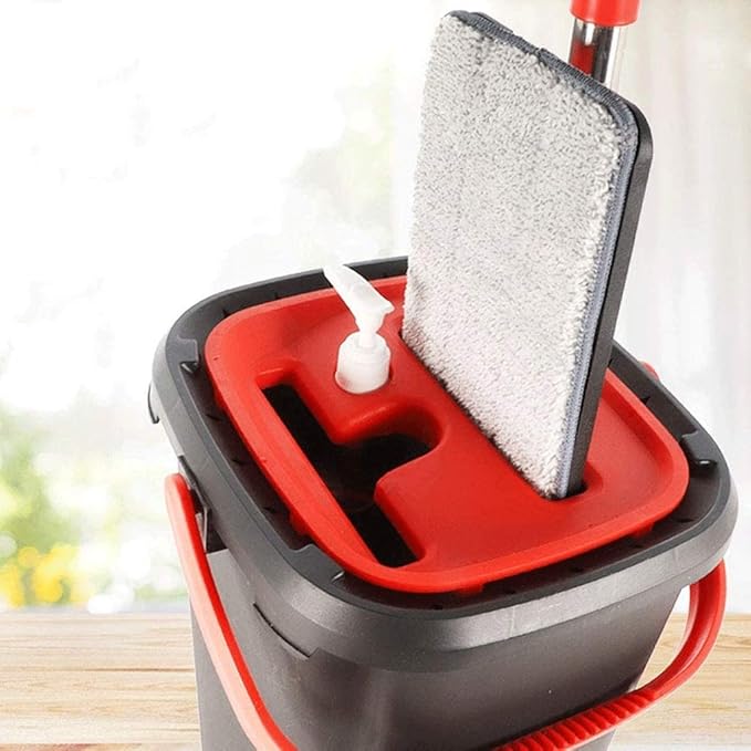 Flat Squeeze Mop and Bucket Set with Microfiber Pads for Kitchen Bathroom for Hardwood Floor Tile Dust
