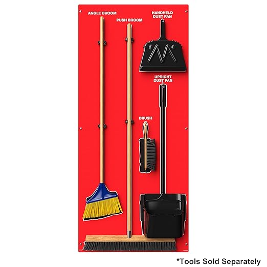 Clean &amp Sweep 5S Shadow Board/Wall Mount Broom Holder 68 x 30 Board 5S Cleaning Station - Board Only Tools Sold Separately Made in The USA by AccuformNMC Red/Black PSB714RDBK