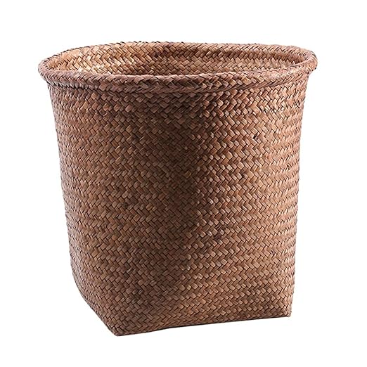 PATKAW Round Basket Woven Wastebasket 1 Pc Straw Trash Cans Wicker Waste Basket Office Waste Basket Laundry Basket for Used to Store Plants Waste Paper and Clothing Baskets S Rattan Waste Bin