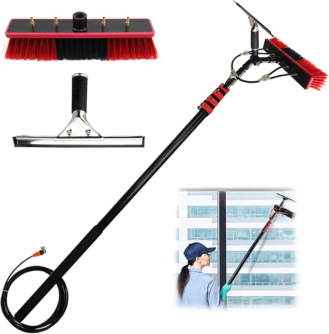 Window Cleaning with Extension Pole Water Fed Pole Brush Telescopic Window Cleaning Tools Extendable Pole with Brush-18FT(5.4m) (20FT(6m))