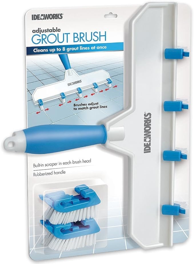 Adjustable Grout Brush - Clean Grout Lines in Half the Time with Built-In Scrapers - Fits Standard Mop Handle Threads