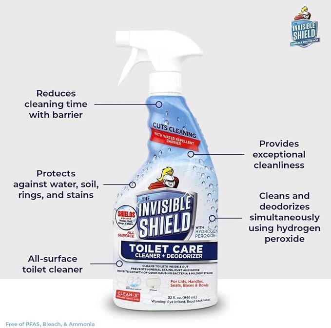 Invisible Shield Toilet Bowl Spray Cleaner with Hydrogen Peroxide 32 fl oz. for Inside and Outside The Bowl and lids by UNELKO- Clean-X (2)