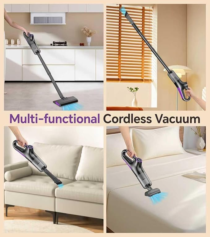 Cordless Vacuum Cleaner Stick Vacuum Cordless Rechargeable with Powerful Suction and LED Display Portable Vacuum Cleaners for Home Wireless Vacuum for Hardwood Floor Carpet Pet Hair Black