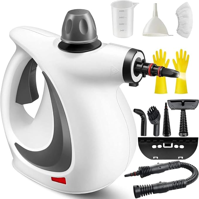 2025 Upgrade Saker Steam Cleaner Handheld High Pressure Steamer for Home Cleaning FurnitureCarpet Car Interior Kitchen Tile Multiple Nozzles (1Set+1 Fiber Cloth1set)