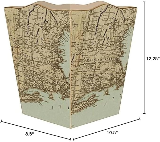 WB1480-Antique Northeast Map Wastepaper Basket