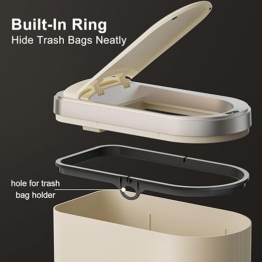 3.2 Gallon Touchless Motion Sensor Trash Can Automatic Slim Garbage Bin with Lid Space Saving Smart Wastebasket for Bathroom Office Kitchen - Beige