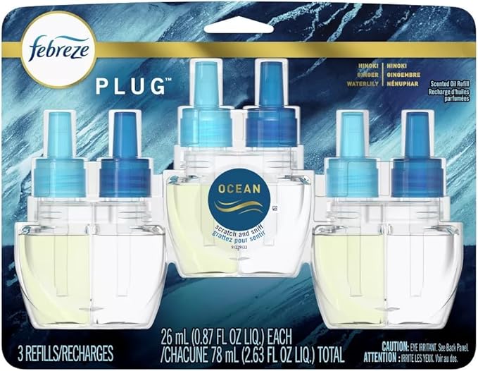 Febreze Odor-Fighting Fade Defy Plug Air Freshener Refill - Ocean - (3) of 0.87 fl oz Refills