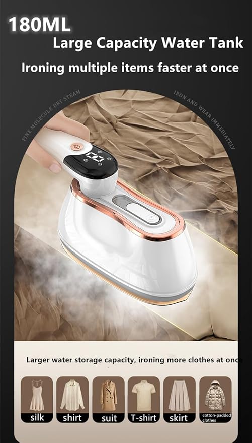 2 In 1 Portable Ironing Machine Handheld Clothing Steam Iron 1200W +15 Seconds Fast Heating180°Rotation LCD Display Ironing Mode 7-Hole Pressurized Steam
