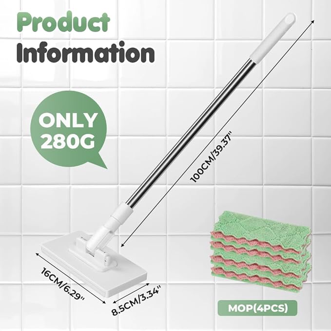 Disposable Dust Mop with 4 Reusable Cloths 39in Long Handle Retractable Gap Dust Cleaner 360 Rotating Head Mopping Sweeper Stick for Multi Cleaning (1Mop+2Cloths)