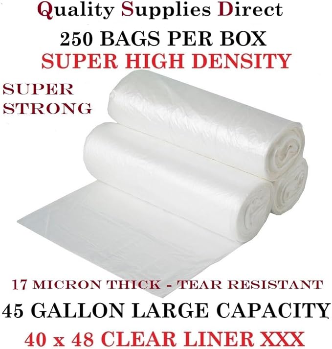 Trash Bags Clear 40-45 Gallon 40 x 48 - (150 Count) Super High Density Rolls 22 Microns (Heavy Duty Trash Liners) | Clear Multi-Use Garbage Bags | Bulk Package | Made in USA | $ Savings $