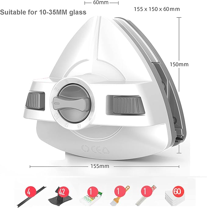 Magnetic Window Cleaner Double-Sided Magnetic Window Cleaner Glass Adjustable Magnet Force Cleaning Brush Glass Wiper Household Cleaning Tools with Anti-Falling Rope for High-Rise Glazed Window