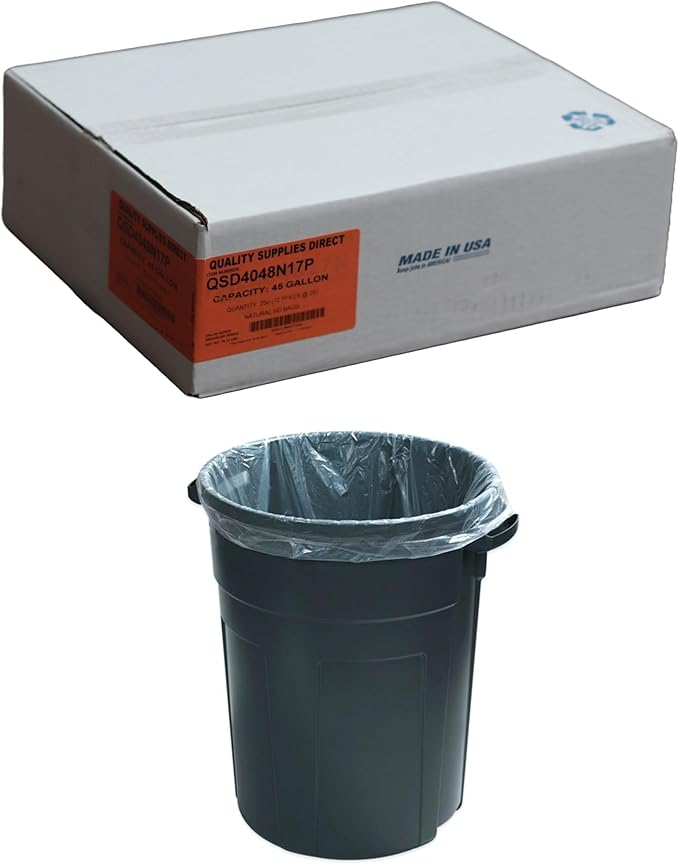 Trash Bags Clear 40-45 Gallon 40 x 48 - (250 Count) Super High Density Rolls 17 Microns (Heavy Duty Trash Liners) | Clear Multi-Use Garbage Bags | Bulk Package | Made in USA | $ Savings $