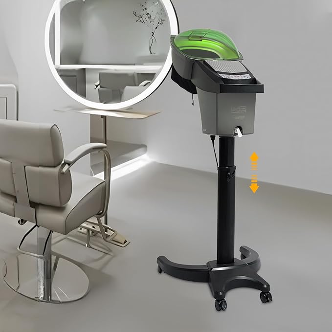 Standing Hair Steamer 7 Light Micro Mist Salon Styling Hooded Floor Hair Steamer Rolling Salon Ozone Hair Care SPA Steamer Oil Treatment with Rolling Floor Stand Base for Spa and Home Use (Black)