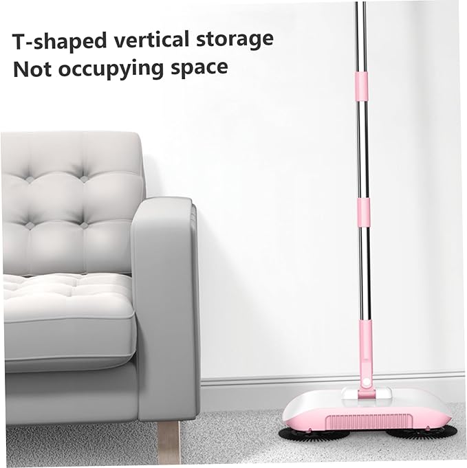 Portable 2-in-1 Manual Vacuum Sweeper 180° Rotating N-Electric Floor &amp Carpet Cleaner Easy Push Home Cleaning Tool (Pink) Style2