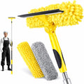 24FT High Reach Window Squeegee with Extension Pole 2-1 Window Washing Kit with 5-Stage Telescopic Pole &amp Rotatable Head No-Ladder Window Cleaner for High Window Solar Panel RV &amp Outdoor G