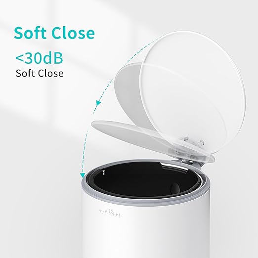 mVm Kitchen Trash Can5.3 Gallon/20 Lliter Step Round Trash Can with Lid and Foot PedalAnti-FingerprintSoft-Close.Stainless Steel Garbage Can for BathroomBedroomOfficeLiving Room (Matte White)
