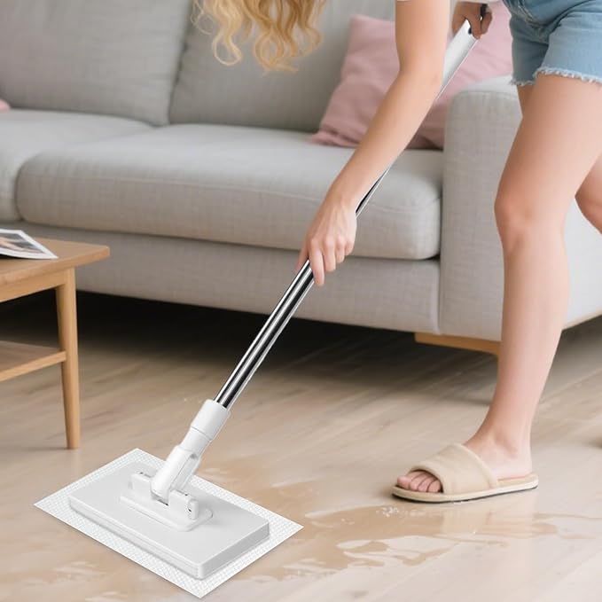 2 Set Disposables Dust Mops with 20 Reusable Cloths 100x16x8cm Automatic Fabric Clamp Lazy Mop 360° Rotatable Detachable Press Flat Mop Portable Face Towel/Wipes Cleaner for Floor Bathroom Kitchen