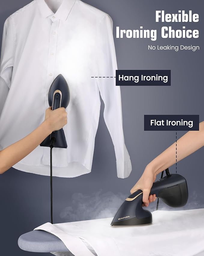 BEAUTURAL Steamer for Clothes 2-in-1 Steam &amp Iron 1200W Handheld Powerful Garment Fabric Wrinkle Remover with Burst Steam Ceramic Heating Plate 30-Second Fast Heat-up Auto-Off (Only for 120V)