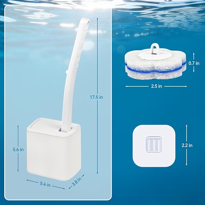 Disposable Toilet Brush with 48 RefillsToilet Bowl CleanerToilet Cleaning SuppliesToilet Bowl BrushToilet Cleaner BrushToilet Brush with Holder for Cleaning and Hygienic (New White)