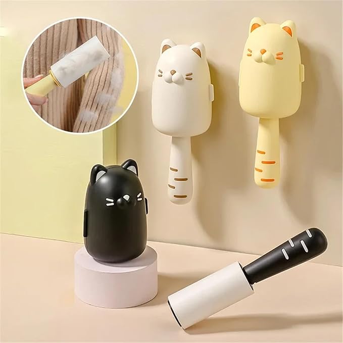 Cat Shape Hair Remover Roller Tearable Adhesive Paper Removal Roller Pets Home Sticky Hair Cleaning Brush ﻿(Black)