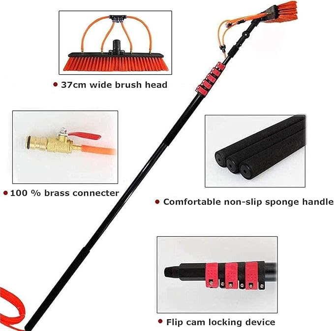 water fed pole kit window cleaning brush outdoor Window Cleaning Pole Kit Water Fed Telescopic Brush Extendable Cleaner Conservatory Roof Cleaning Photovoltaic And Solar Panels (Size : 24FT/7.2M)