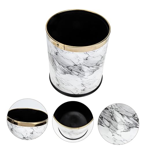 Marble Pattern Round Plastic Trash Can for Office and Home Compact Garbage Wastebasket with Mouth Versatile Space Bin for Bathroom Cabinet Under Sink Use