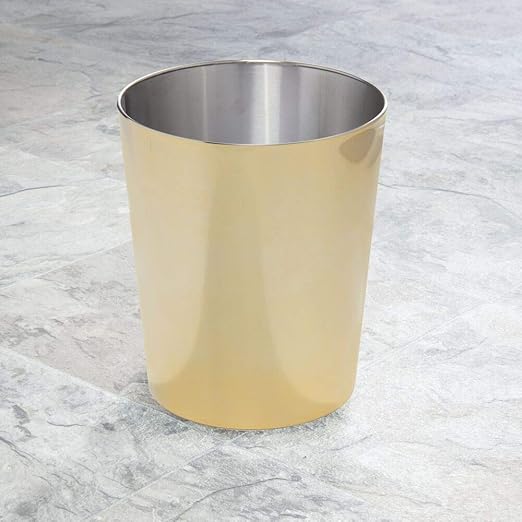 mDesign Round Metal Small 1.7 Gallon Recycle Trash Can Wastebasket Garbage Container Bin for Bathrooms Kitchen Bedroom Home Office - Durable Stainless Steel - Mirri Collection - Soft Brass