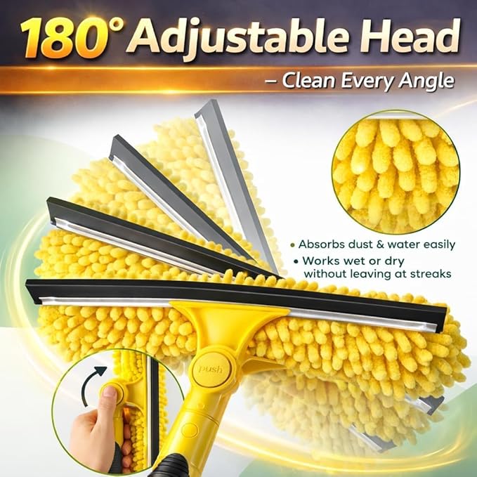 18FT High Reach Window Squeegee with Extension Pole 2 in 1 Window Washing Kit with 3-Stage Telescopic Pole &amp Rotatable Head No-Ladder Window Cleaner for High Window Solar Panel RV &amp Outdoo