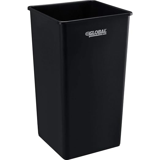 Global Industrial Square Plastic Garbage Can Open Top 55 Gallon Capacity Indoor/Outdoor Rated 19-1/2W x 19-1/2D x 34H Utility Trash Can No Lid Black