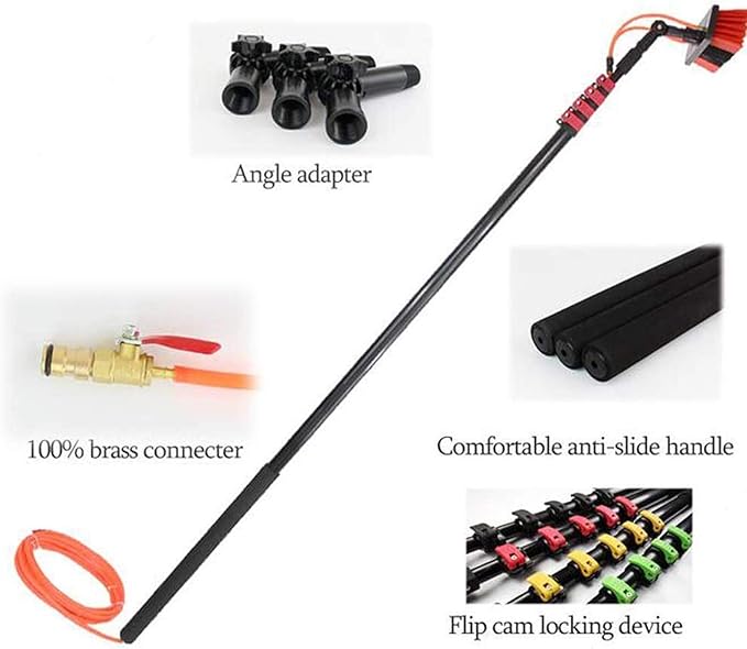 3-11M Window Cleaning Pole Window Cleaner Kit Water/Hose Fed Pole Window Cleaning Brush Equipment Cleaning Photovoltaic and Solar Panels / 6M Rod / 30Cm Brush Head/9.0M