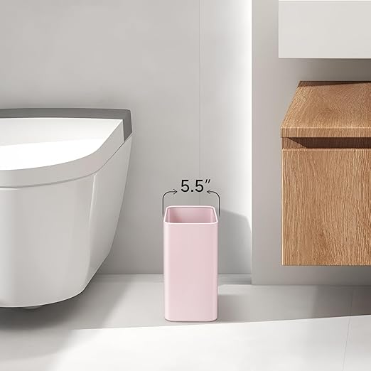TIPGO Small Metal Trash Can 2.1 Gallon Slim Trash Can for Bathroom Wastebasket Garbage Bin for Bedroom Office Kitchen Under Sink (Pink)