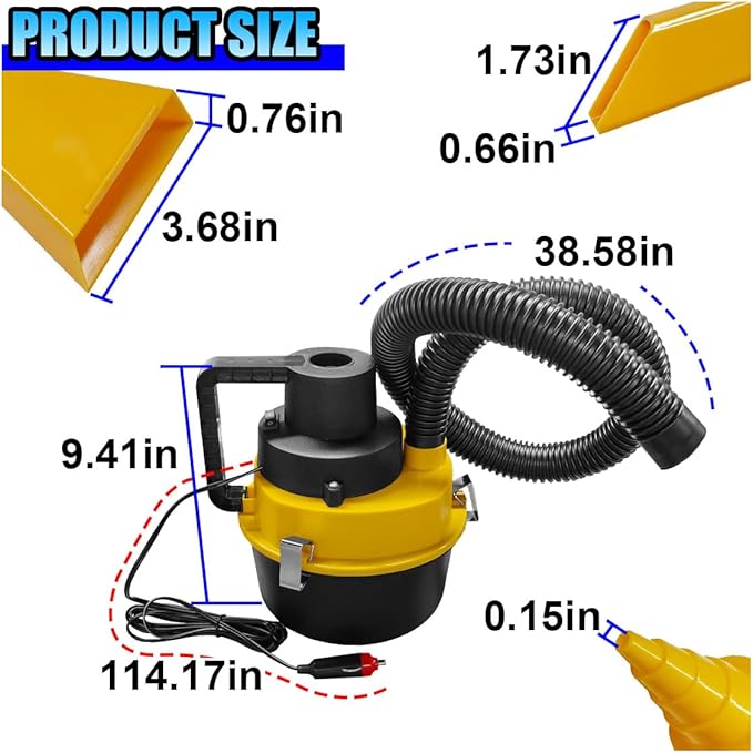 Car Vacuum Cleaner DC 12V Multi-Purpose Automotive Wet and Dry Vacuum with 3 Nozzles Portable Handheld Vehicle Interior Duster for Car Office Home Floor (Yellow)