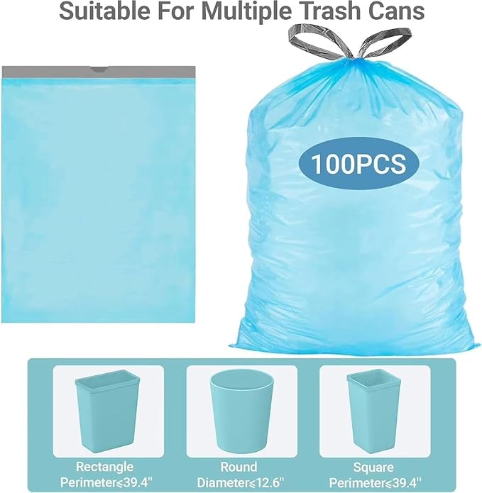 8 Gallon Trash bags for Dual Trash Can (2 x 8 Gallon) 100 count Drawstring Kitchen Garbage Bags Pre-Separated Blue