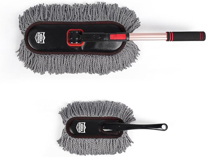 Car Duster Exterior with Extendable Handle Scratch Free Auto Wash Brush Mop Interior Detailing Kit for Truck RV Boat - Microfiber Duster &amp Interior Brush Grey