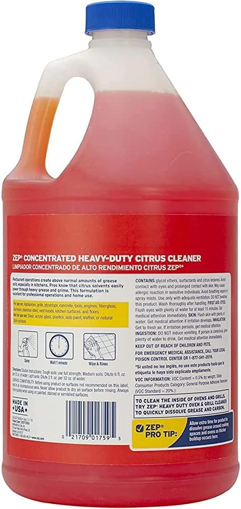 Zep Heavy-Duty Citrus Degreaser Refill - 1 Gallon (Case of 2) ZUCIT128 - Professional Strength Cleaner and Degreaser Concentrated Pro Formula