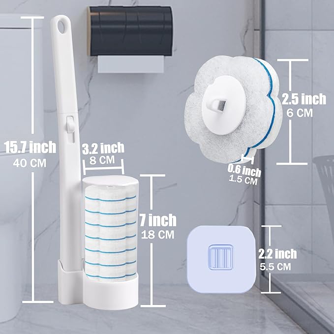 Disposable Toilet Brush 2 Pack Toilet Wand and Holder with 54 Cleaner Refills Disposable Toilet Cleaning System Cleaner Pads for Toilet BowlBathroom CleaningSinkBathtub - White