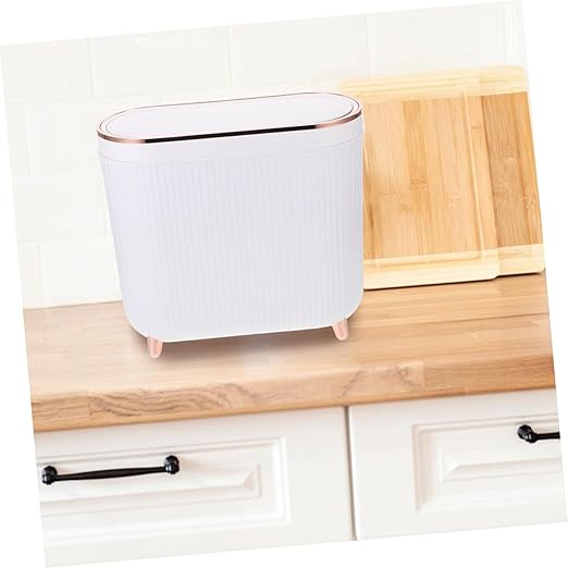 Garneck Narrow Bathroom Trash Can with Lid Space-Saving Plastic Wastebasket for Home Office Hotel Odor-Sealing Lid Modern Style Garbage Bin for Restroom and Toilet