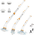 Electric Spin Scrubber KIKOLIN 380RPM High Speed Power Scrubber Cordless Cleaning Brush 2 Speeds for Bathroom Tub Shower Floor with 4 Replaceable Brush Heads and Adjustable Extension Long Handle