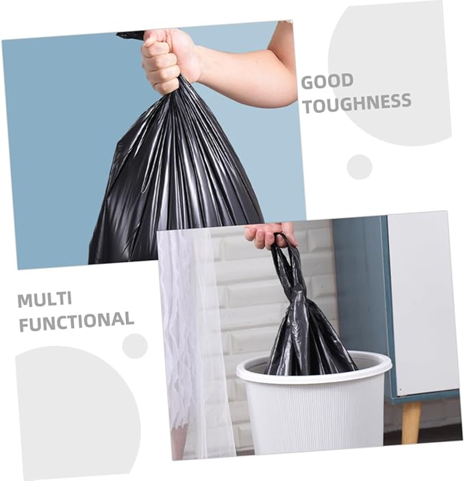 200pcs Thickened Plastic Trash Bags with Handles Leak-resistant Garbage Can Liners for Home Office Kitchen and Bathroom Use Wastebasket Bags Black